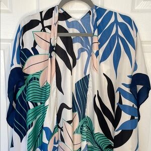 TROPICAL LIGHT FLORAL MULTI COLORED KIMONO SWIMSUIT COVERUP WITH TASSELS OS NWT